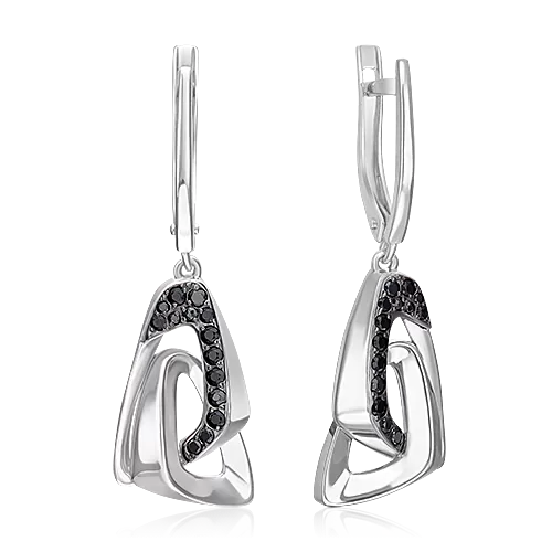 Серьги с английским замком из серебра с чёрными фианитами 02-5071-00-402-0200