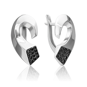 Серьги с английским замком из серебра с чёрными фианитами 02-5079-00-402-0200