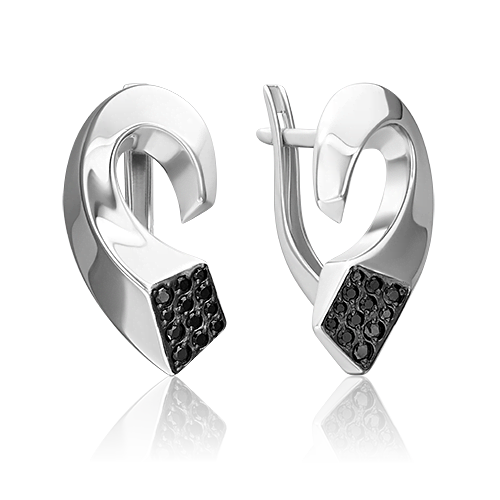 Серьги с английским замком из серебра с чёрными фианитами 02-5079-00-402-0200