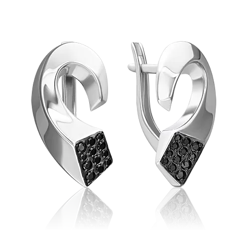 Серьги с английским замком из серебра с чёрными фианитами 02-5079-00-402-0200