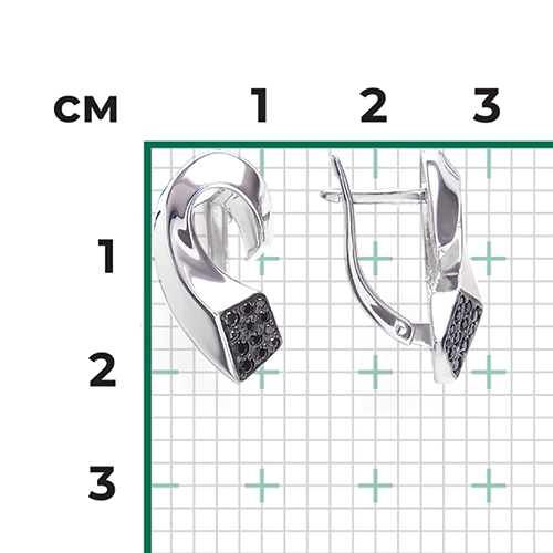 Серьги с английским замком из серебра с чёрными фианитами 02-5079-00-402-0200