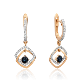 Серьги с английским замком из красного золота с сапфиром и бриллиантами 02-0802-00-105-1110-30