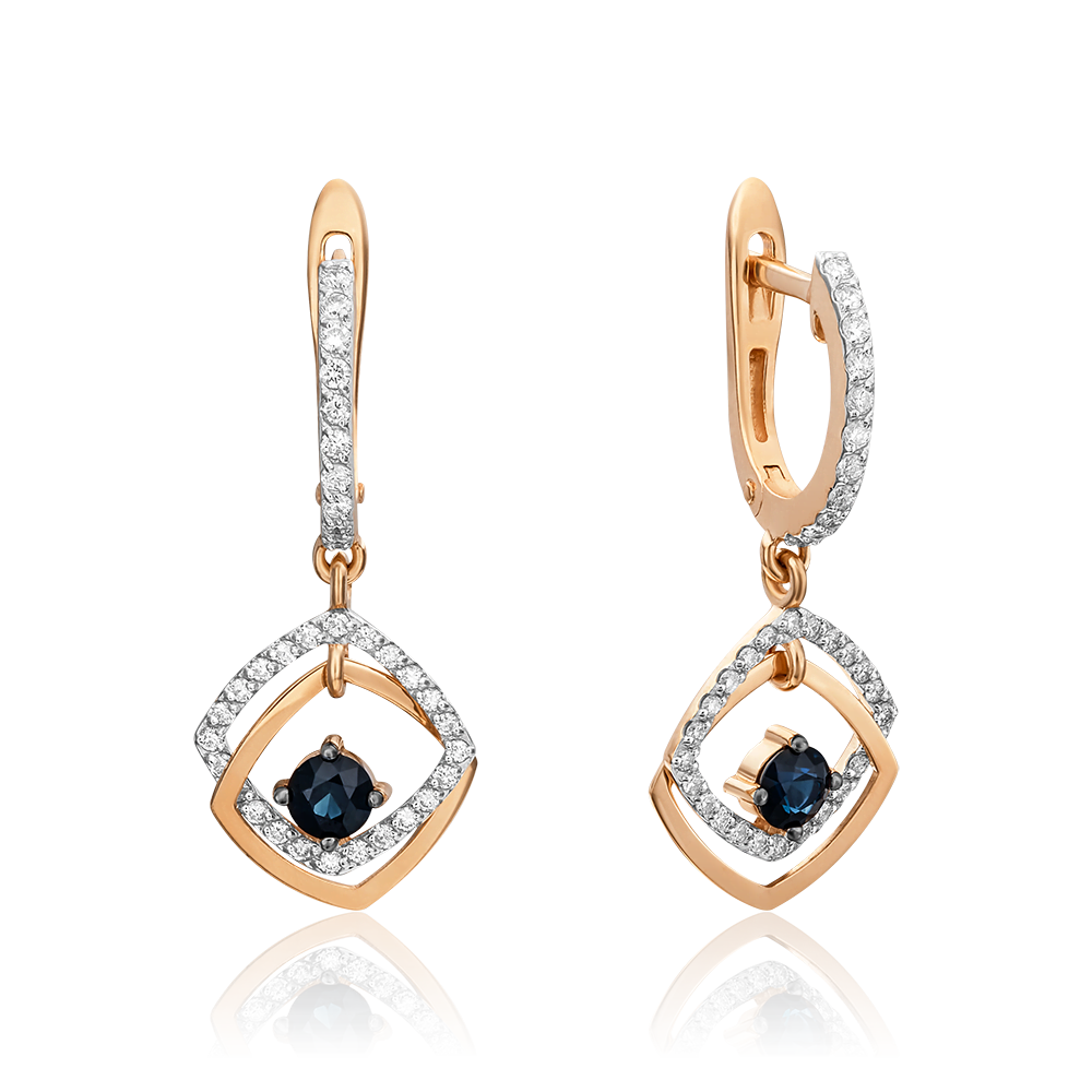 Серьги с английским замком из красного золота с сапфиром и бриллиантами 02-0802-00-105-1110-30