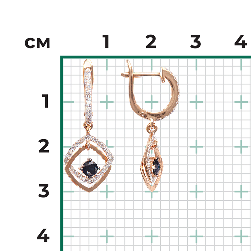 Серьги с английским замком из красного золота с сапфиром и бриллиантами 02-0802-00-105-1110-30