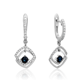 Серьги с английским замком из белого золота с сапфиром и бриллиантами