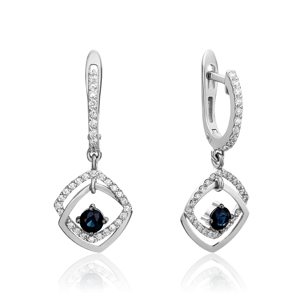 Серьги с английским замком из белого золота с сапфиром и бриллиантами 02-0803-00-105-1120-30