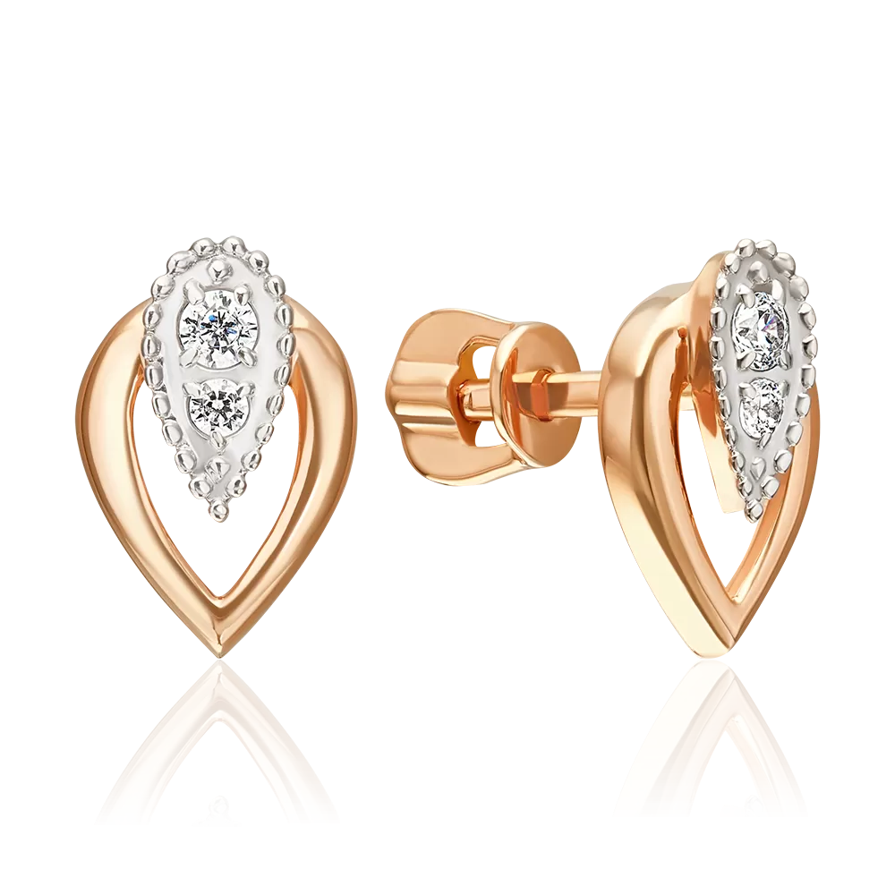 Серьги-пусеты из красного золота с фианитами 02-5541-00-401-1110