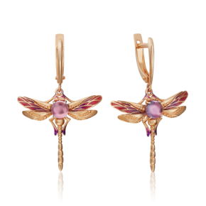 Серьги «Стрекозы» с английским замком из красного золота с аметистом и эмалью 02-4685-00-203-1110-57