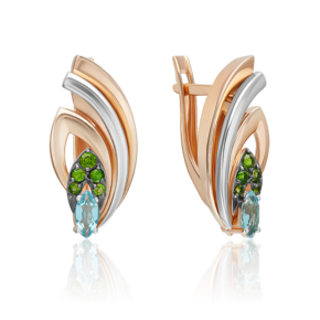 Серьги «Секрет счастья» с английским замком из комбинированного золота с топазом и хромдиопсидами 02-5315-00-713-1111