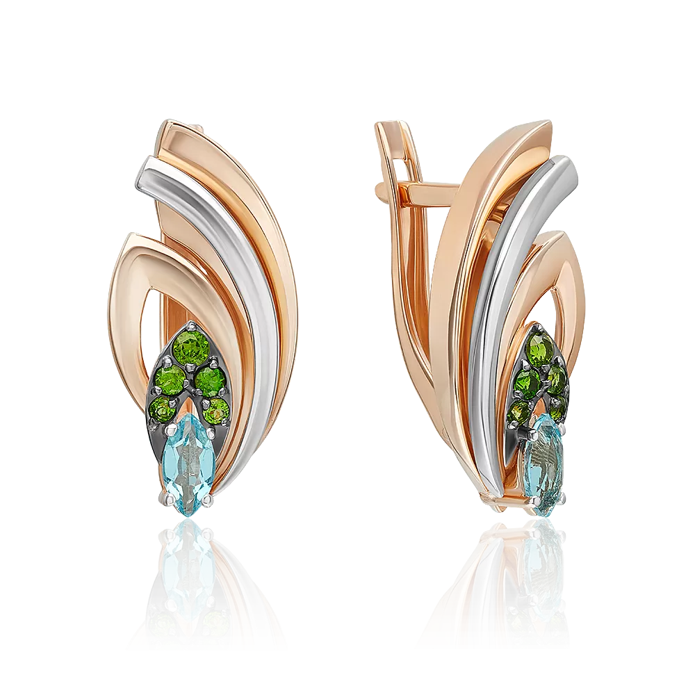 Серьги «Секрет счастья» с английским замком из комбинированного золота с топазом и хромдиопсидами 02-5315-00-713-1111