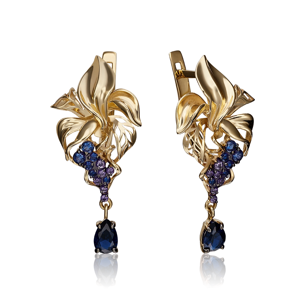 Серьги с английским замком из лимонного золота с фианитами 02-3873-01-404-1130-48