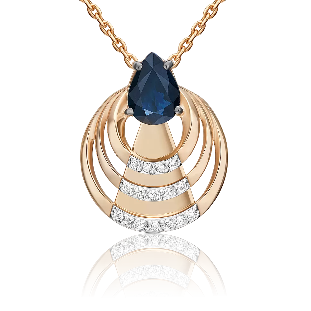 Подвеска из красного золота с сапфиром и бриллиантами 03-3451-00-105-1110