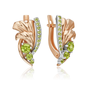 Серьги «Стихия Земли» из комбинированного золота с хризолитами 02-5175-00-205-1111