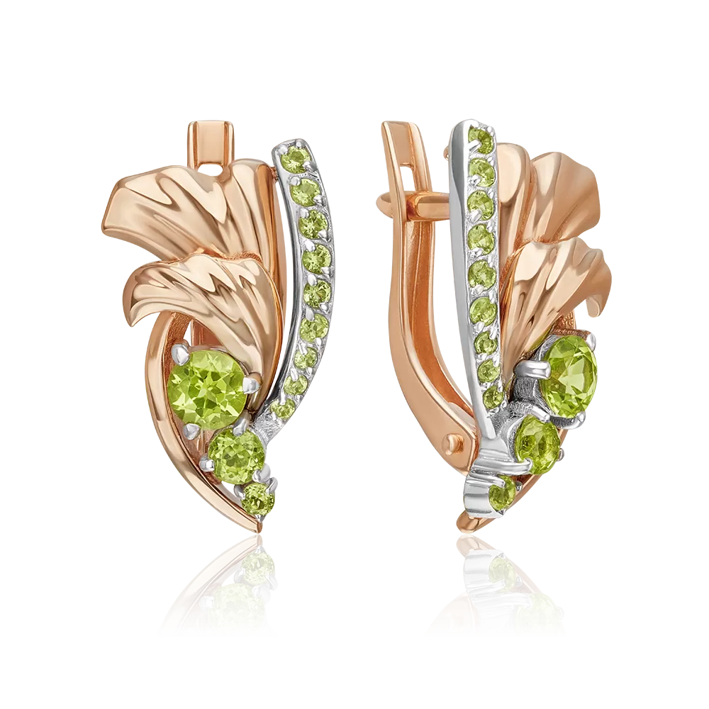 Серьги «Стихия Земли» из комбинированного золота с хризолитами 02-5175-00-205-1111