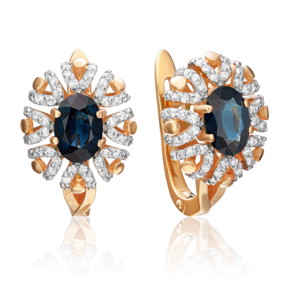 Серьги с английским замком из красного золота с сапфиром и бриллиантами 02-0771-00-105-1110-30