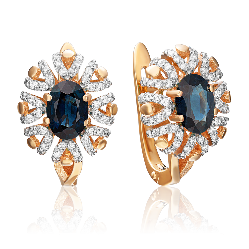 Серьги с английским замком из красного золота с сапфиром и бриллиантами 02-0771-00-105-1110-30