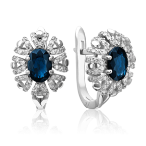 Серьги с английским замком из белого золота с сапфиром и бриллиантами 02-0772-00-105-1120-30