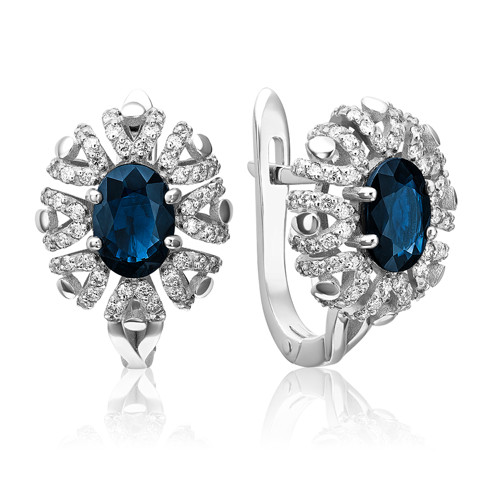 Серьги с английским замком из белого золота с сапфиром и бриллиантами 02-0772-00-105-1120-30