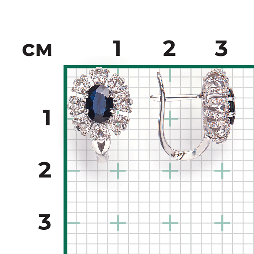 Серьги с английским замком из белого золота с сапфиром и бриллиантами 02-0772-00-105-1120-30