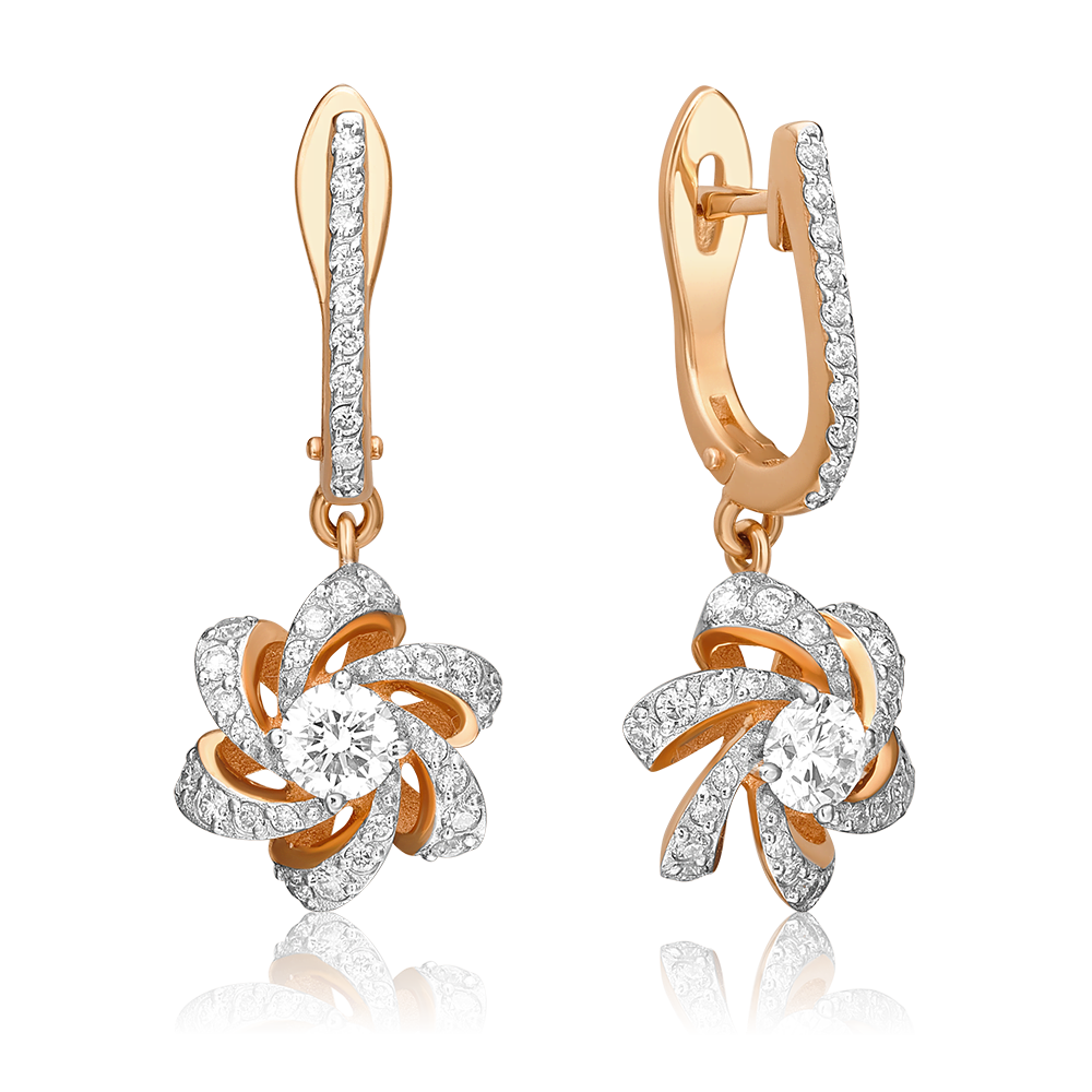 Серьги с английским замком из красного золота с бриллиантами 02-0773-00-101-1110-30