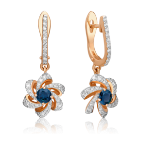 Серьги с английским замком из красного золота с сапфиром и бриллиантами 02-0773-00-105-1110-30