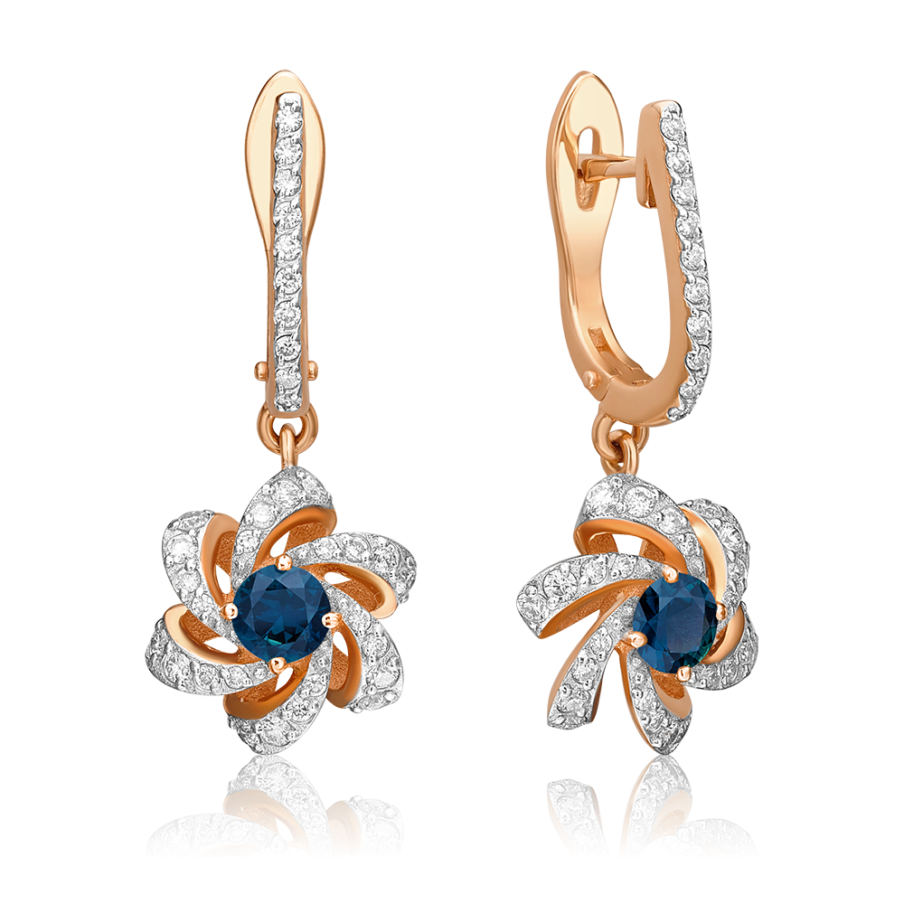 Серьги с английским замком из красного золота с сапфиром и бриллиантами 02-0773-00-105-1110-30