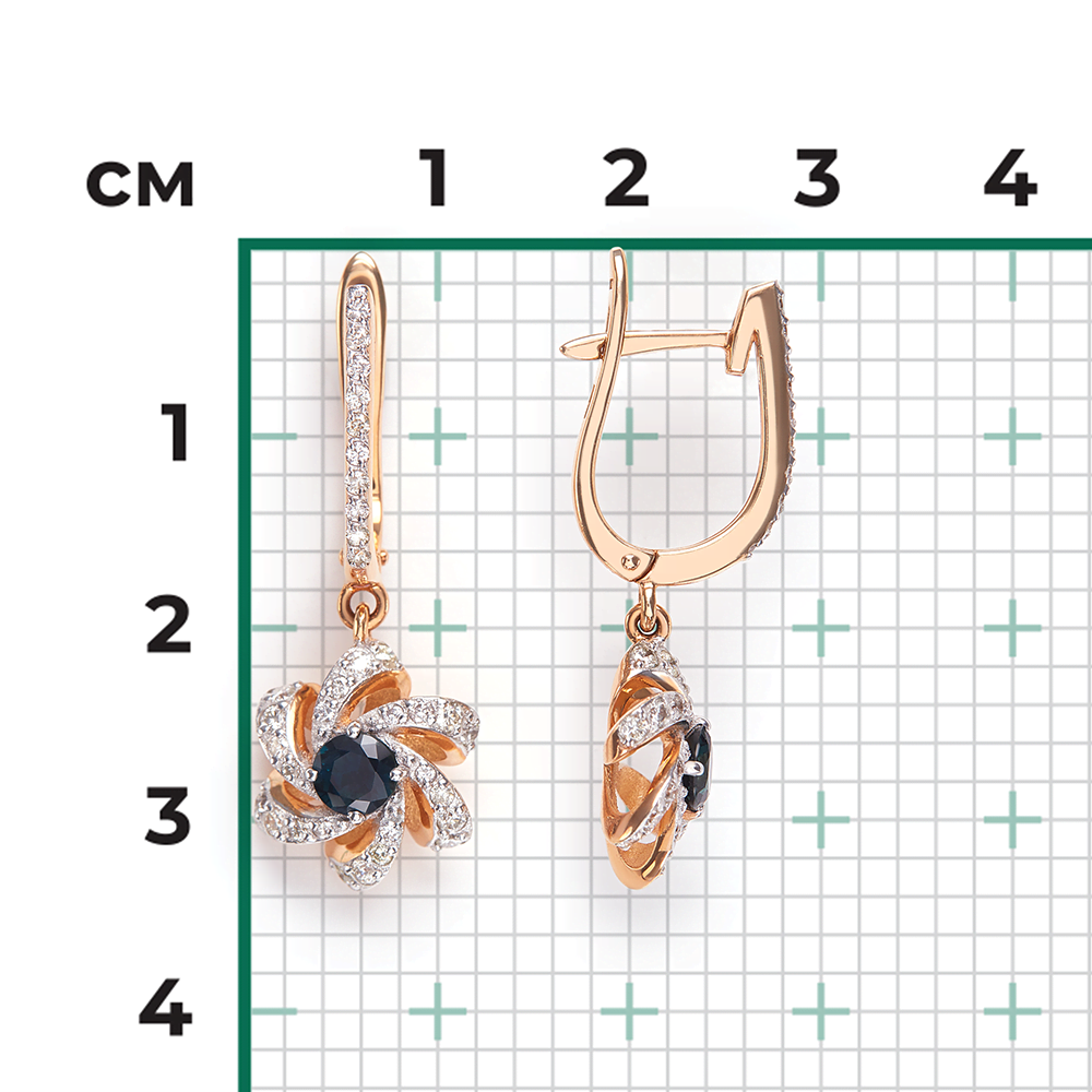 Серьги с английским замком из красного золота с сапфиром и бриллиантами 02-0773-00-105-1110-30