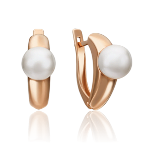 Серьги с английским замком из красного золота с жемчугом культивированным 02-4361-00-301-1110-31