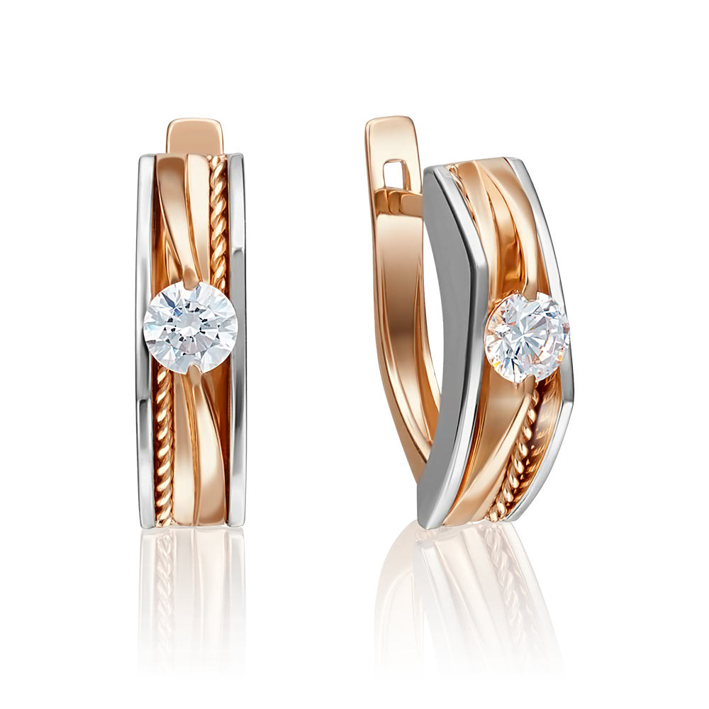 Серьги с английским замком из комбинированного золота с бриллиантом 02-4134-00-101-1111-30