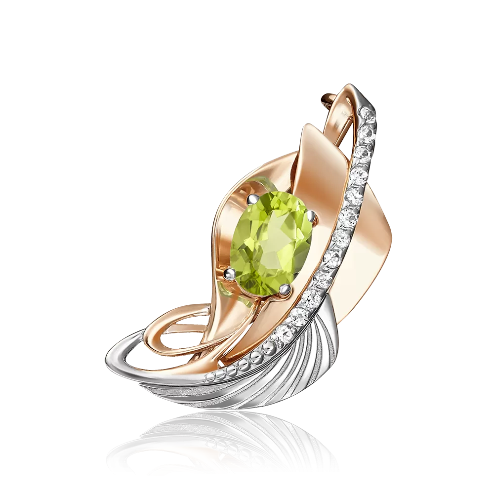 Брошь из комбинированного золота с хризолитом и натуральными топазами white 04-0190-00-243-1111-57