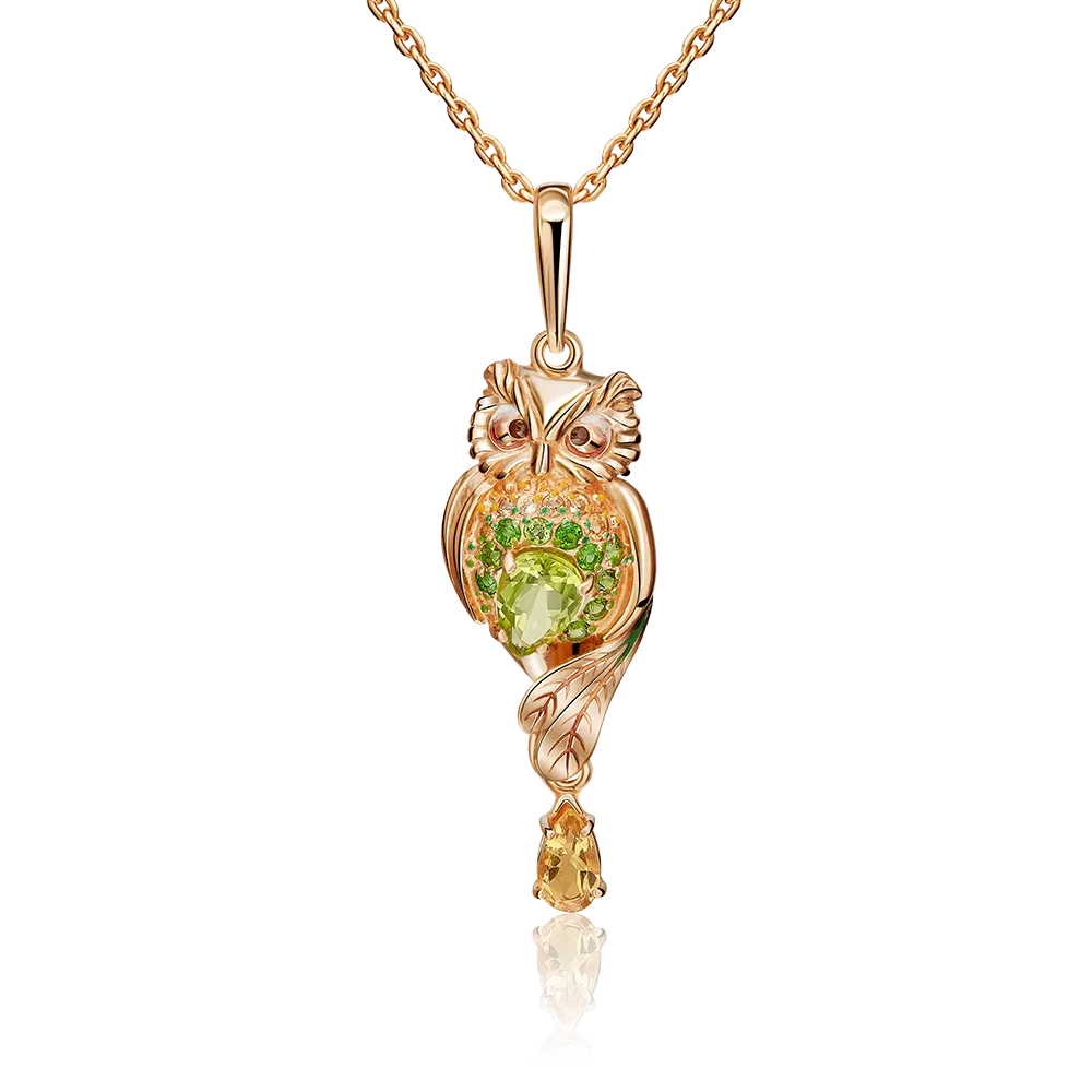 Подвеска «Сова» из красного золота с миксом камней и эмалью 03-2822-00-710-1110-57