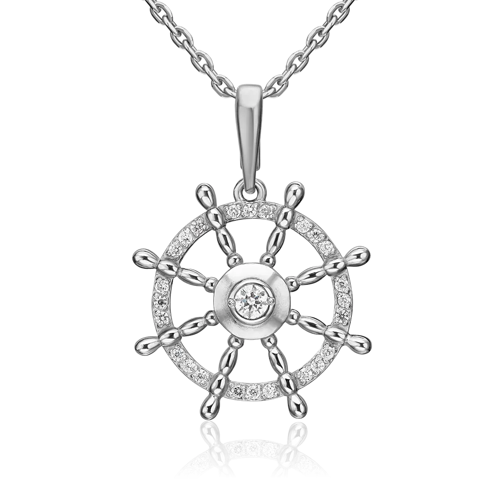 Подвеска «Штурвал» из серебра с фианитами 03-2453-00-401-0200