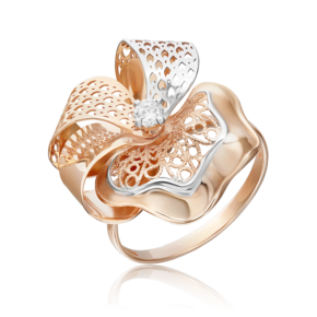 Кольцо «Цветок» из красного золота с фианитом 01-4890-00-401-1110-48