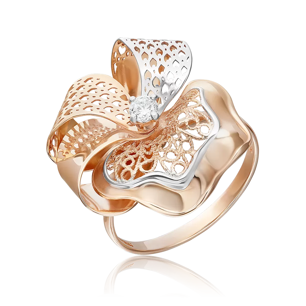 Кольцо «Цветок» из красного золота с фианитом 01-4890-00-401-1110-48