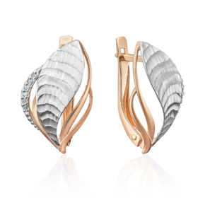 Серьги с английским замком из комбинированного золота с фианитами 02-3753-00-401-1111-03