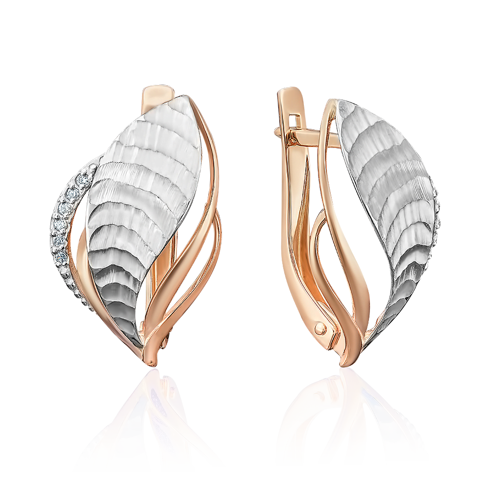 Серьги с английским замком из комбинированного золота с фианитами 02-3753-00-401-1111-03