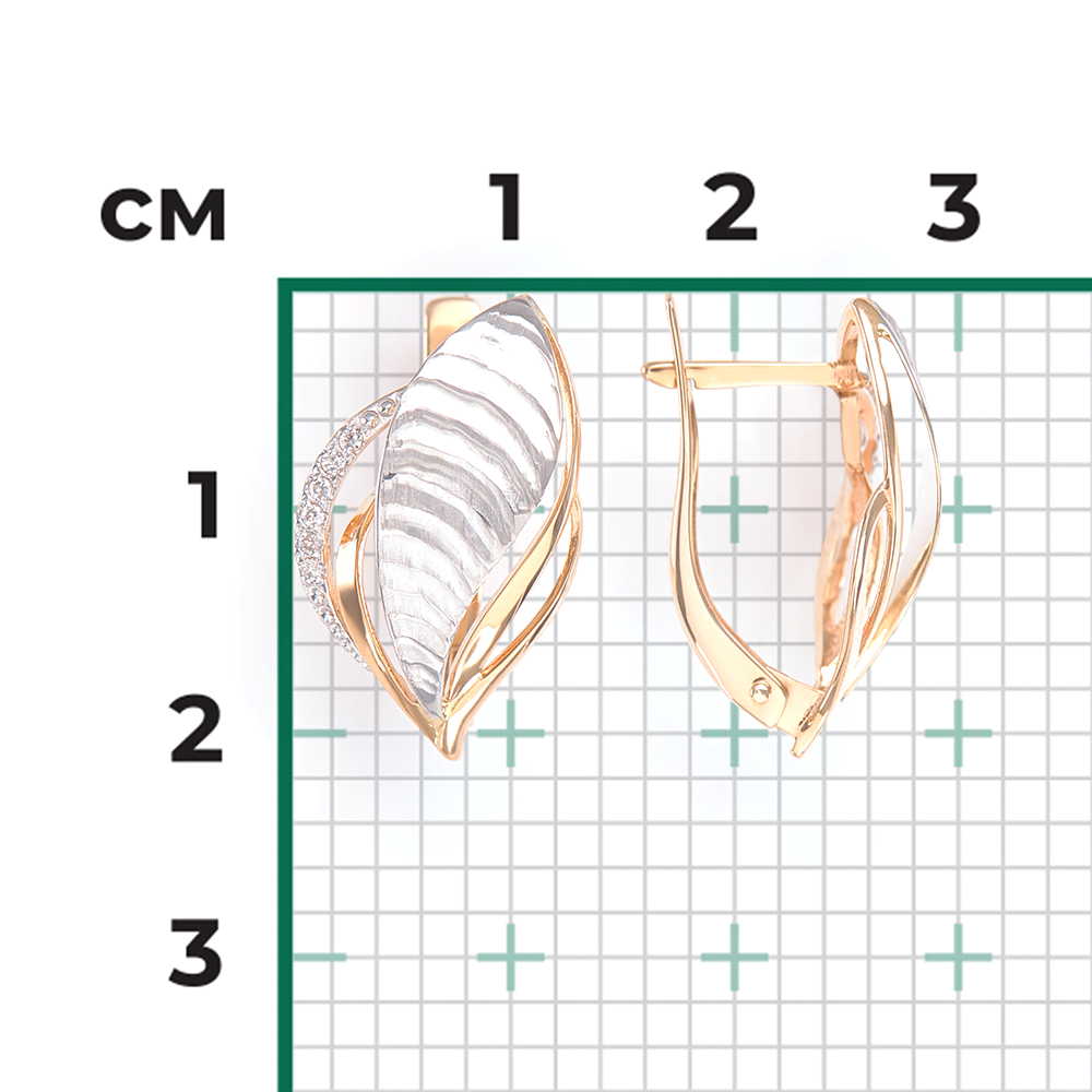 Серьги с английским замком из комбинированного золота с фианитами 02-3753-00-401-1111-03