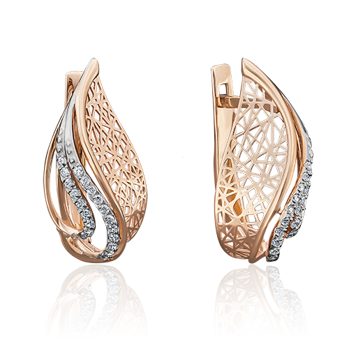 Серьги с английским замком из красного золота с фианитами 02-3754-00-401-1110-32
