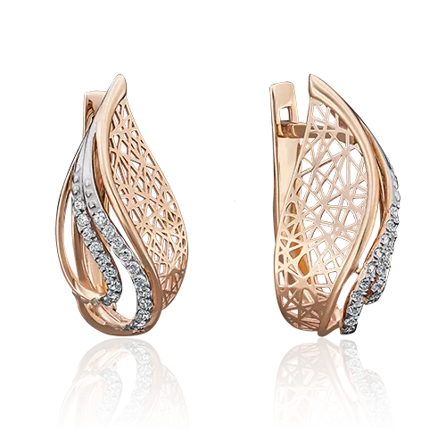 Серьги с английским замком из красного золота с фианитами 02-3754-00-401-1110-32