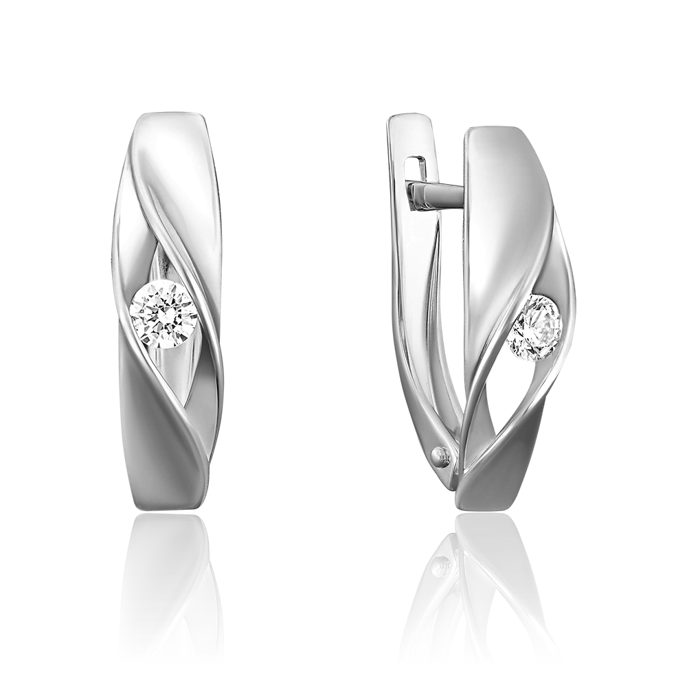 Серьги с английским замком из белого золота с фианитом 02-3756-00-501-1120-38
