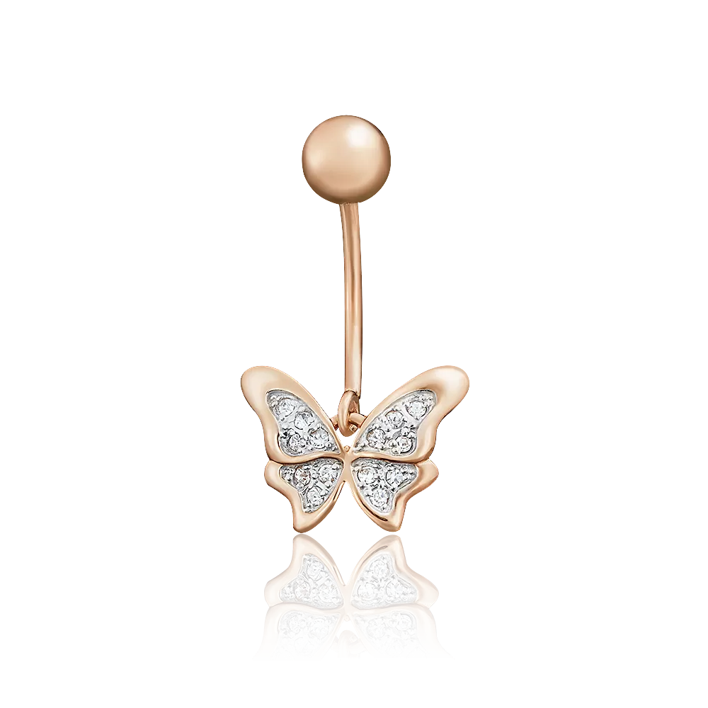 Пирсинг в пупок «Бабочка» из красного золота с синтетическими вставками 06-3323-00-801-1110-55