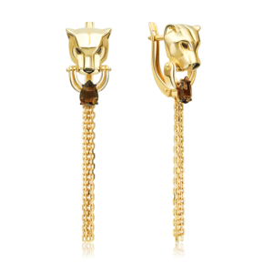 Серьги «Пантеры» с английским замком из лимонного золота с кварцем дымчатым 02-5507-00-202-1130