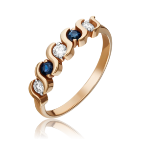 Кольцо из красного золота с бриллиантами и сапфирами 01-0391-00-105-1110-30
