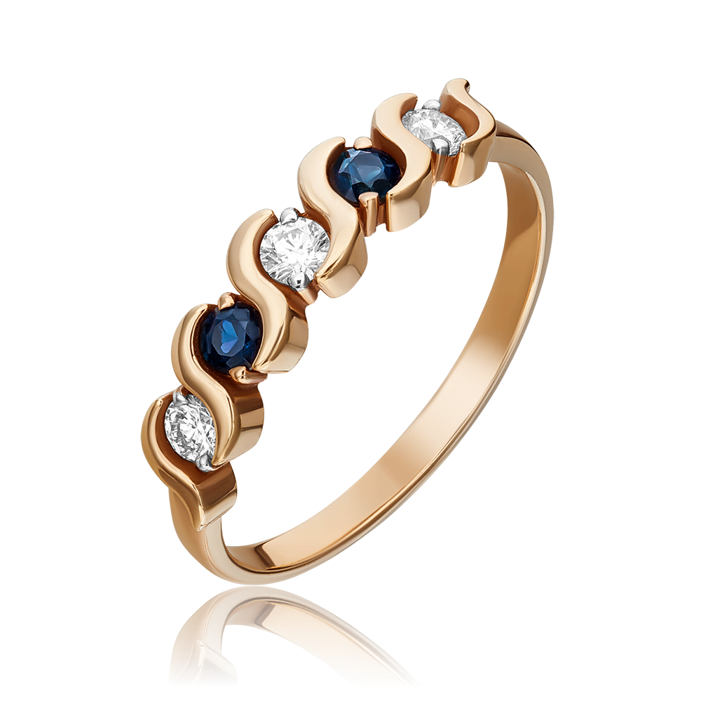 Кольцо из красного золота с бриллиантами и сапфирами 01-0391-00-105-1110-30