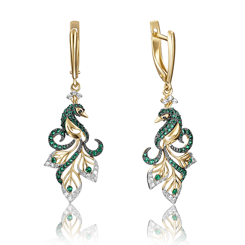 Серьги «Павлины» с английским замком из лимонного золота с фианитами 02-3499-02-404-1130-52