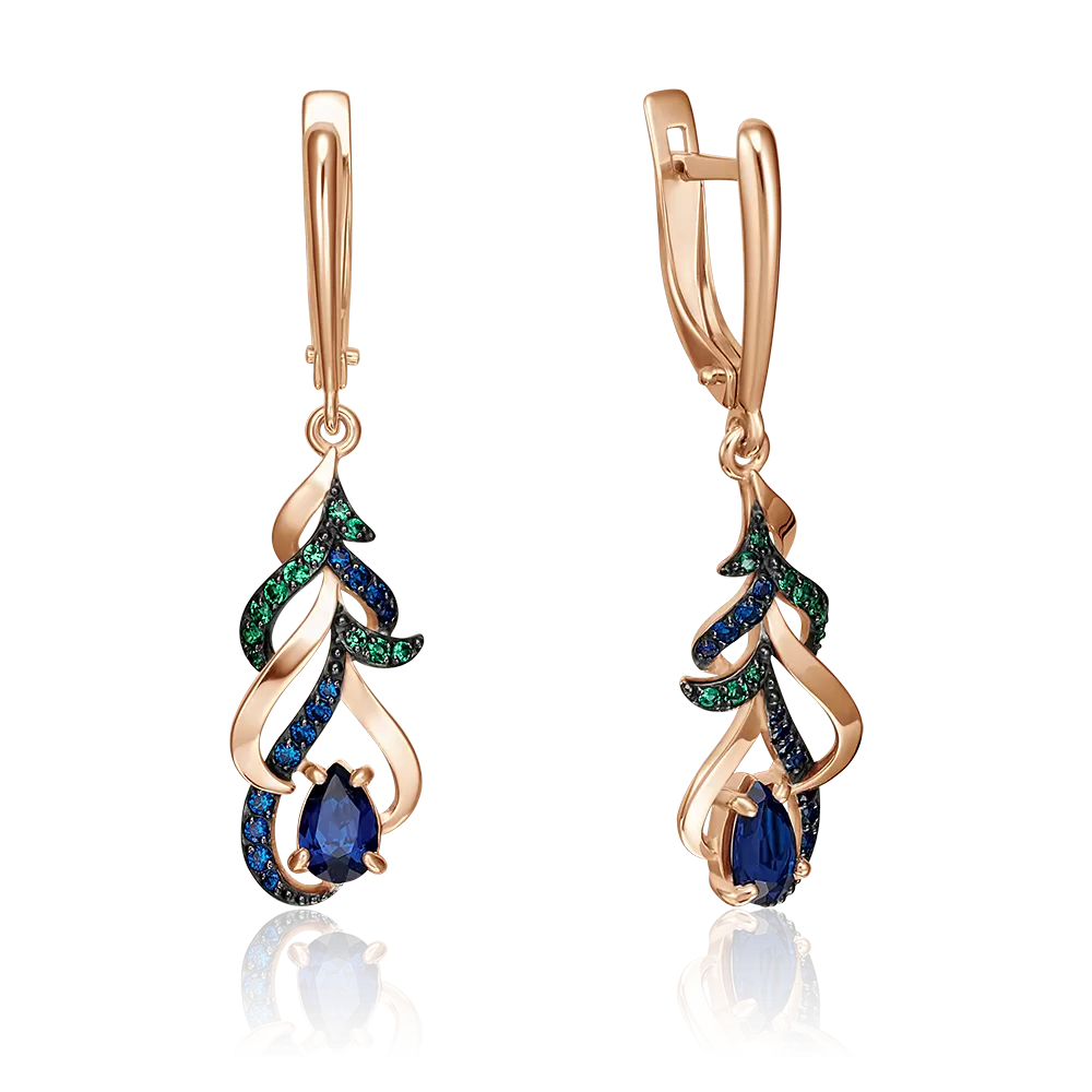 Серьги «Перья» с английским замком из красного золота с фианитами 02-3500-00-404-1110-24