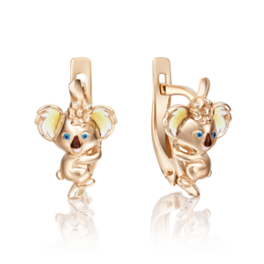 Детские серьги «Коалы» с английским замком из красного золота с эмалью 02-4041-00-000-1110-25