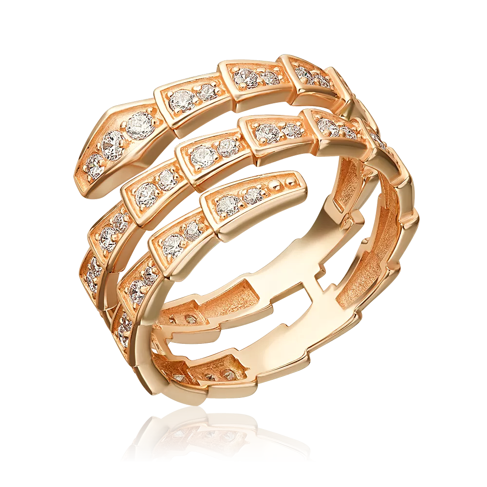 Кольцо «Змея» из красного золота с фианитами 01-5887-00-401-1110