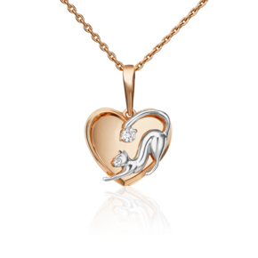 Подвеска «Влюблённая кошка» из красного золота с фианитом 03-3023-00-401-1110-48