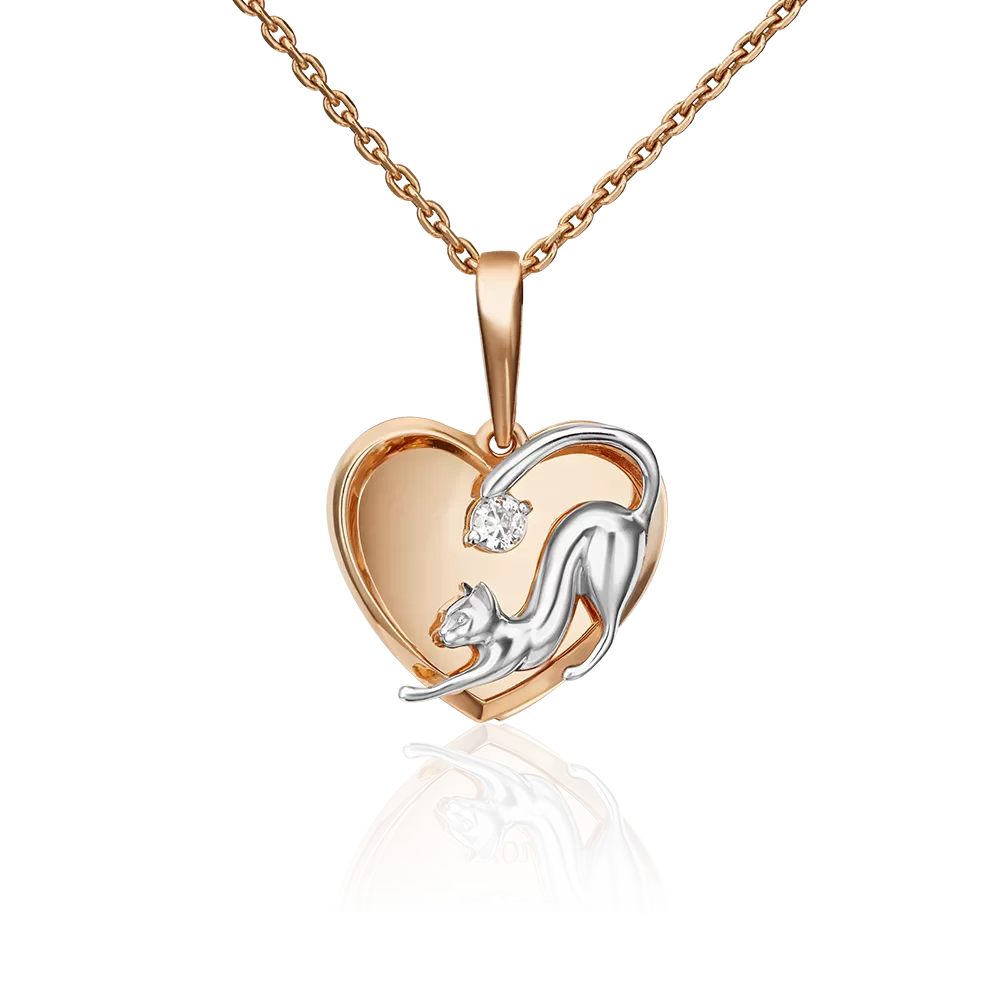 Подвеска «Влюблённая кошка» из красного золота с фианитом 03-3023-00-401-1110-48